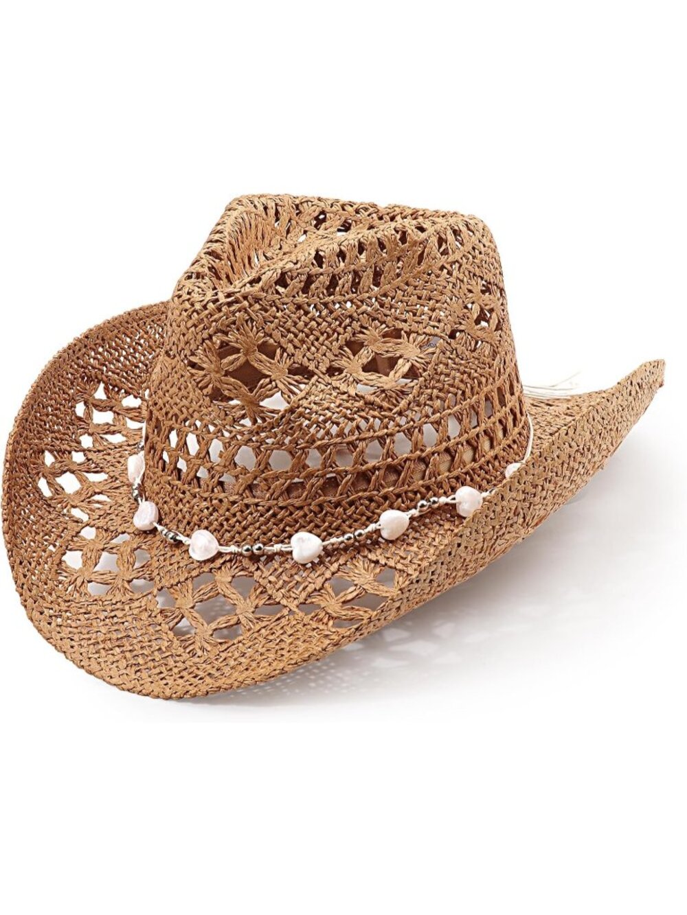 Unisex Hollowed Khaki Straw Beach Shapeable Brim Cowboy Western Cowgirl Hat